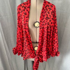 Free People Red Animal Print Top